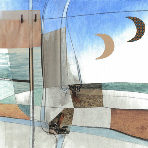 Doris Karner | Collage, Mischtechnik auf Malpappe, Titel: seiltanz, 2022
